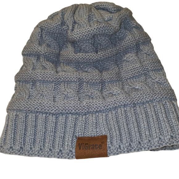 ViGrace Knit Beanie Hat Cap Grey One Size Fits Most 100% Acrylic - Picture 3 of 5